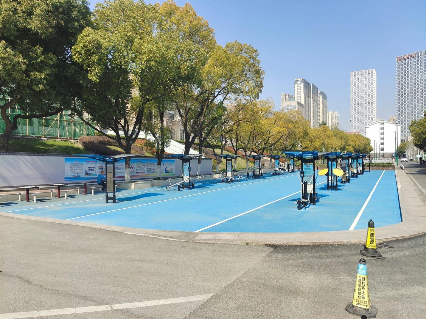 public fitness surface and exercise area layout.
