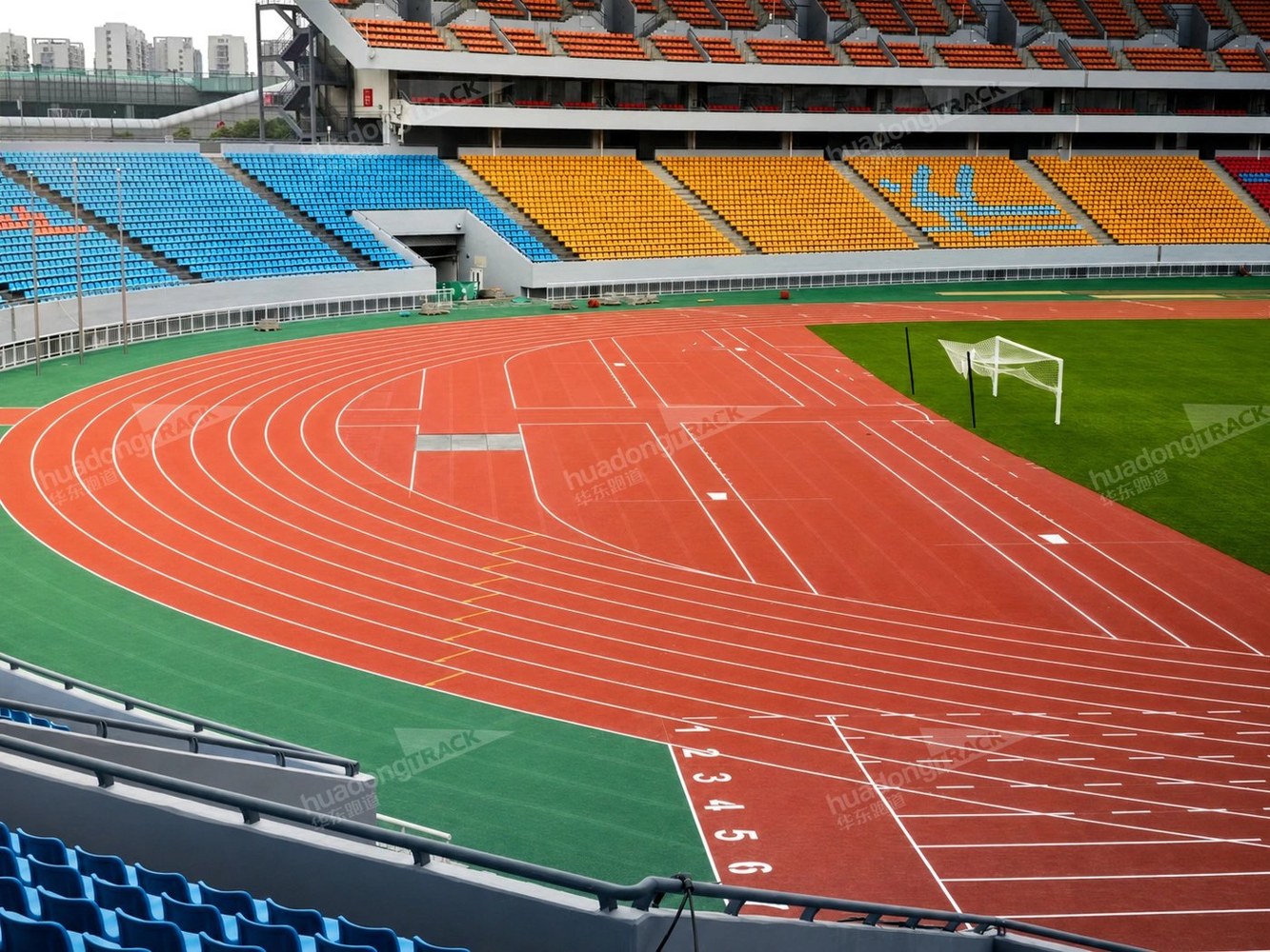 Curved lanes and track markings at Jiaxing Sports Center
