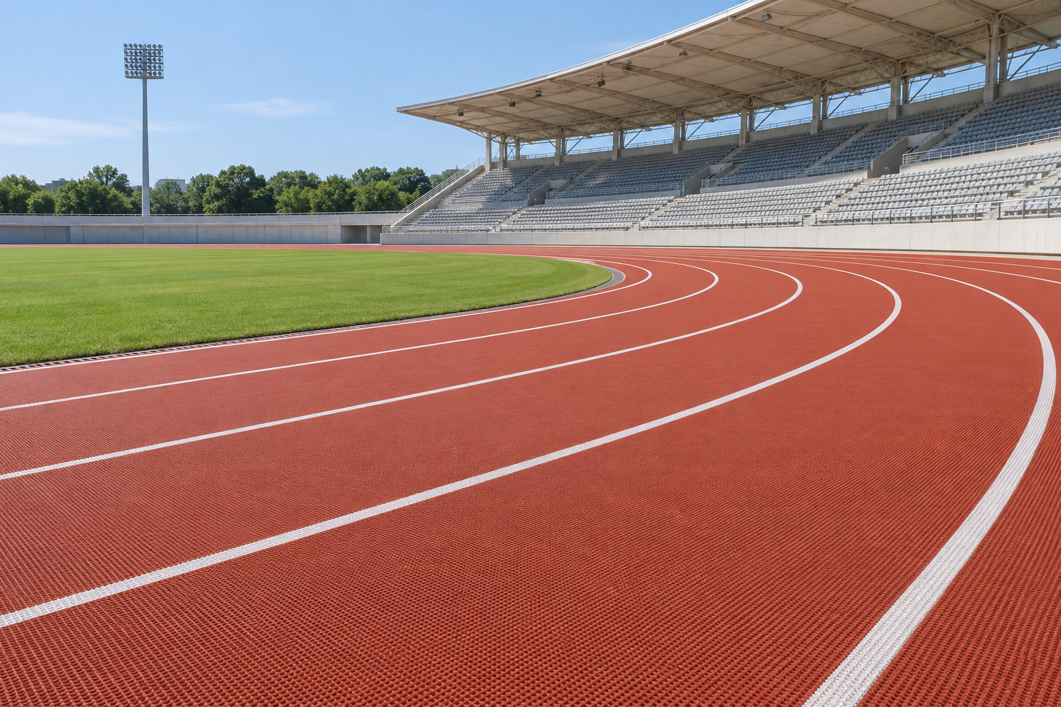 Completed prefabricated running track ready for inspection before opening