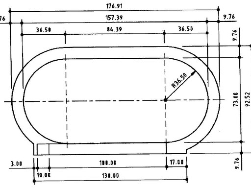 Geometrical layout of a standard 400 m athletics track