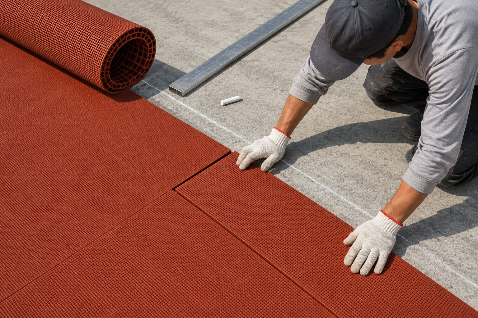 Conditioned prefabricated track sheets aligned for dry fitting before bonding