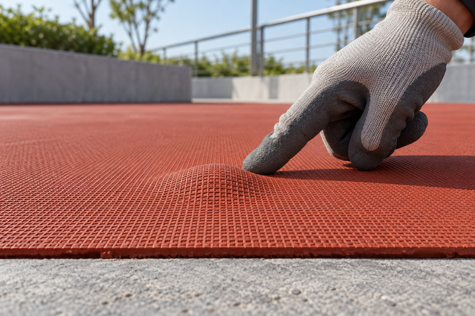 Localized blister in a prefabricated rubber sheet above its foundation